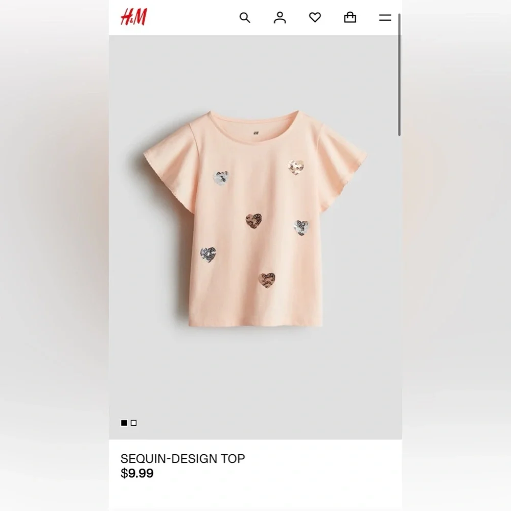 NWT!!! H&M Light Peach Kids T-Shirt with Sequin Heart Accents